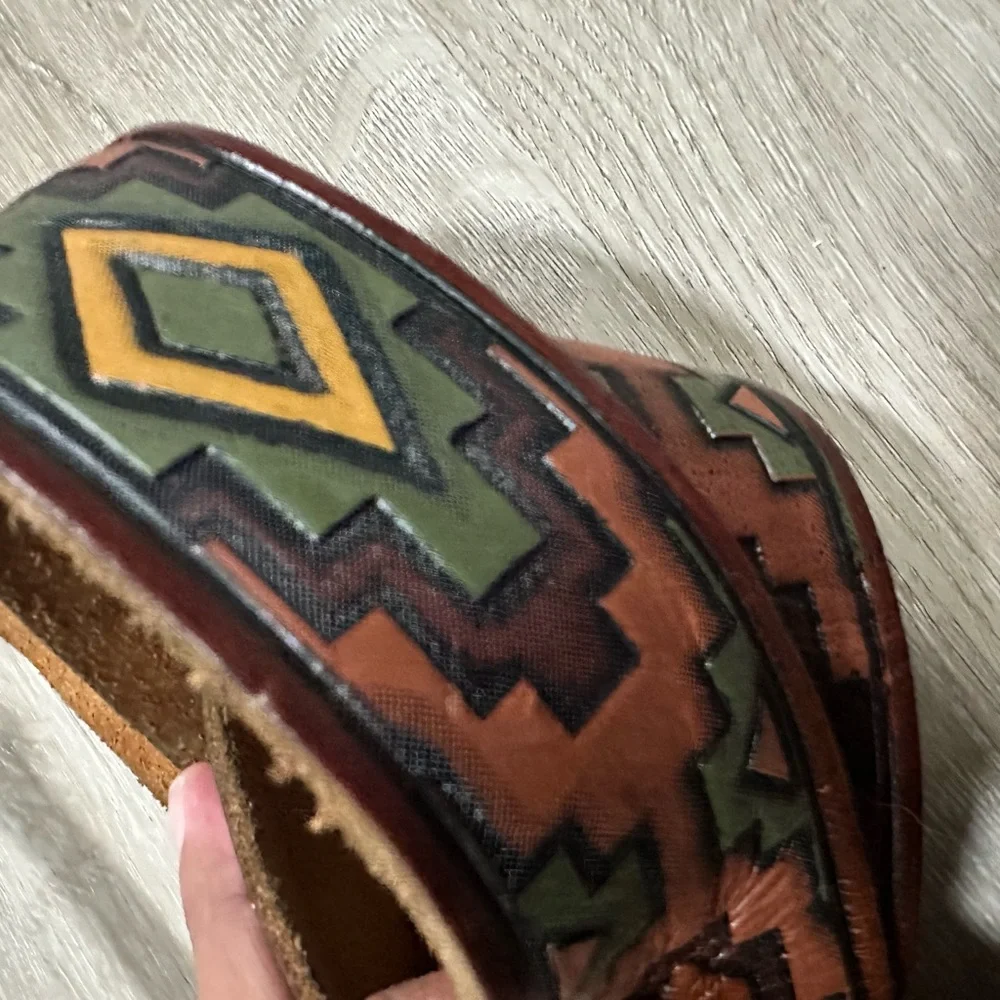 Mossimo Supply Co. Brown Geometric Belt Southwestern Tooled S